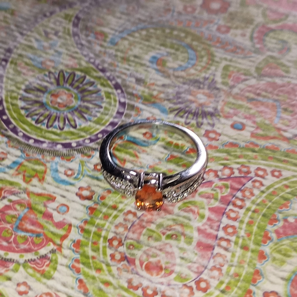 Elegant Silver and Orange Gemstone Size 7 Ring